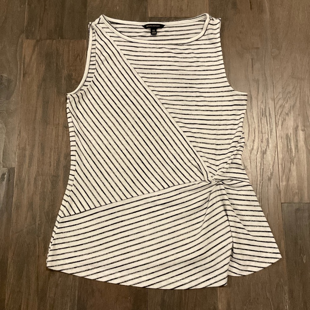 Banana Republic Sleeveless Striped Knit Top, White/Black, Size XS